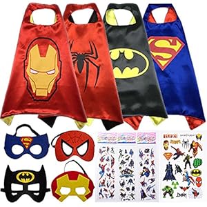 Superhero Cape and Mask Costumes For Kids Set (Capes Masks Stickers and Tattoos)