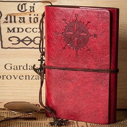 [Amaterasu one press] voyage diary diary pirate-style antique notebook leather diary plain interior anchor miscellaneous notes memo notebook cute fashionable [MT080] (Simple Red)