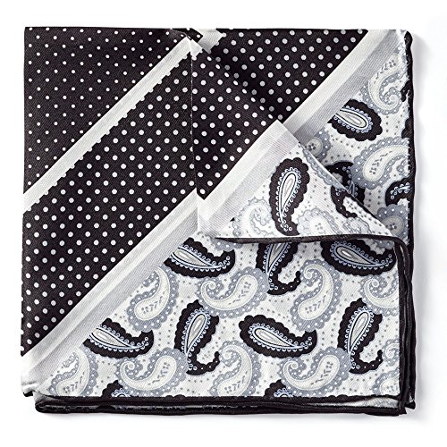 Bruno Paittelli Black and Grey Dots and Paisley Design Pocket Square