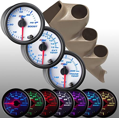 GlowShift Tan 00-06 Chevrolet Silverado Duramax & GMC Sierra Diesel Gauge Package + White 7 Color 60 Boost, 1500 EGT & Trans Temp Gauges