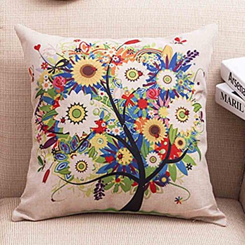 18" X 18" Cotton Linen Square Throw Pillow Cushion Cover Pillowcase for Sofa (Black Large Tree and Flowers)