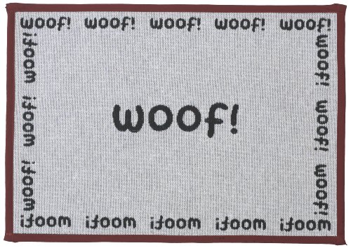 Pet Rageous Designed Tapestry Placemat for Pet Feeding Station, 13-Inch by 19-Inch, WOOF, Natural/Black