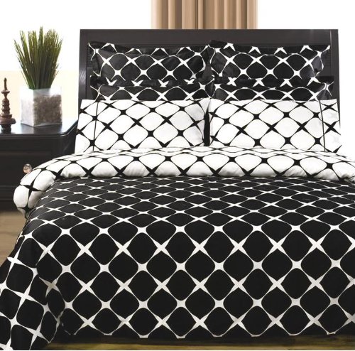 8PC Black and White LUXURY EGYPTIAN COTTON Reversible Duvet  &  Sheet Set, FULL
