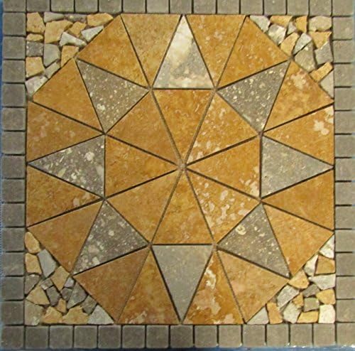 24" Natural Stone Travertine and Volcano Limestone Indoor or Outdoor, Floor or Wall Art Medallion Mosaic