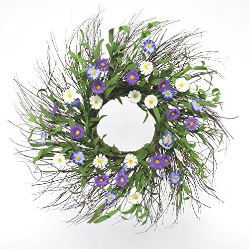 Spring Floral Front Door Wreath 24" Lavender Daisy Swept Flower Hanging Wall Window Decoration Home Office Easter Holiday Festive Decor