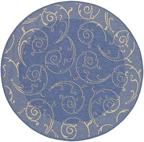 Safavieh Courtyard Collection CY2665-3103 Blue and Natural Indoor/ Outdoor Round Area Rug (5'3" Diameter)