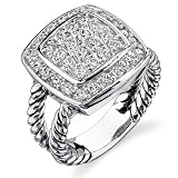Sparkling Promise: Designer Inspired Sterling Silver Cable Style Pave CZ Diamond Ring