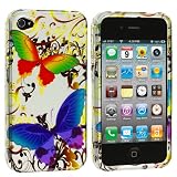 Apple iPhone 4G Crystal Design Case - White with Rainbow Butterfly Design