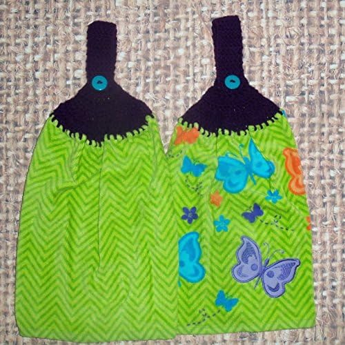 A Set of Crochet Top Spring Butterfly Hand Towels, Housewarming Gift, Wedding Gift.