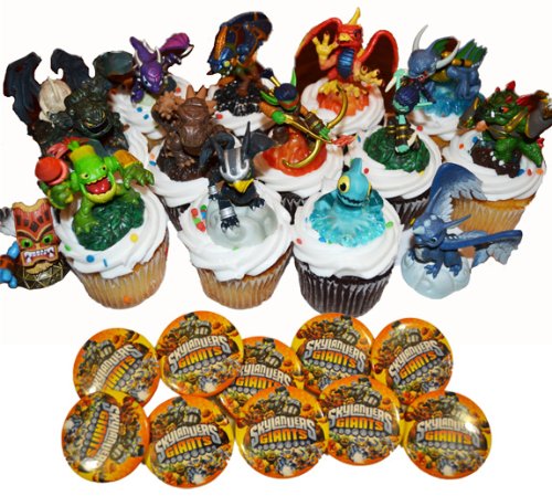 See Skylanders Giants B Birthday Party Set - 15 Cake / Cupcake Topper / Favors - 12 Buttons