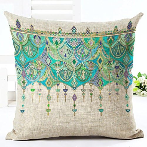 European Crystal Bead Curtain Printing Cotton Linen Throw pillow cover Cushion Case Sofa Office Decorative 18"X18" (2)