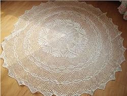 Vintage Hand Crochet Round Off White Blooming Table Cloth 52"