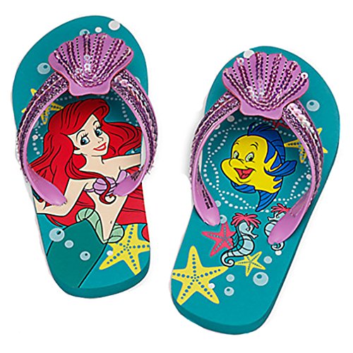 Disney Store Girls The Little Mermaid Flounder and Ariel Flip Flop Size 9/10 Green