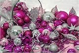 125-Piece Club Pack of Shatterproof Silver & Fuschia Pink Christmas Ornaments
