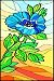 Blue Petunia Flower with Green Leaves - Etched Vinyl Stained Glass Film, Static Cling Window Decal
