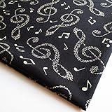 Music Lover Light Brown Melody G Clef Song on Black Fabric By the Yard (CT498)
