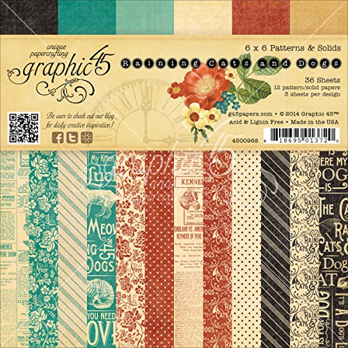 Graphic 45 Raining Cats and Dogs Paper Pad, 6 by 6-Inch