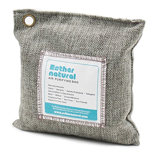 Esther Natural Air Purifying Bag, Natural Bamboo Charcoal Deodorizer, Naturally Removes Odor & Allergens. Fragrance free, chemical free, and non-toxic. 500g, Charcoal