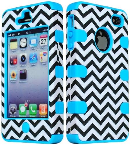 JUSTING@Black &amp; White Chevron Pattern Hybrid Hard Shell Case for Iphone 4/4S with Free Screen Protector+Stylus Pen (blue)