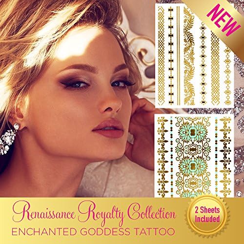 **NEW LUXURY TEMPORARY TATTOOS** DOUBLE PACK! 2 sheets = over 12 premium tattoos! METALLIC TEMPORARY TATTOO | FLASH TATTOO look | Enchanted Goddess Tattoos (Renaissance Royalty)