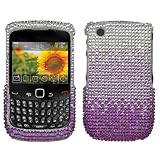 Sparkling Silver with Purple Full Diamond Rhinestone Snap on Hard Skin Cover Case for Blackberry Curve 8520 8530