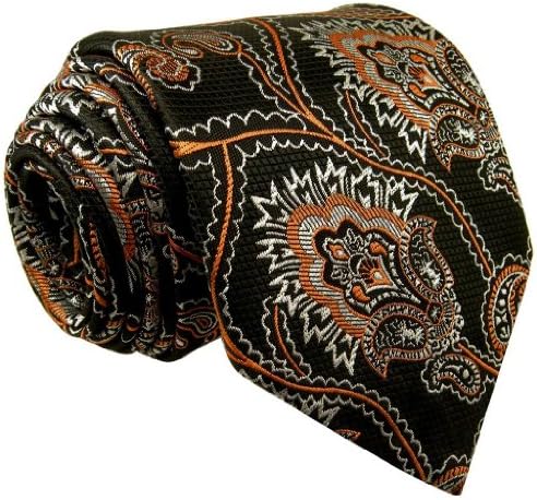 Shlax & Wing Mens Ties Neckties Paisley Black Orange 100% Silk Jacquard Woven Handmade