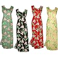 Orchid Panel - Hawaiian Long Tank Dress in Burgandy-Red, Yellow, Olive & Black