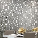 SOOMJ 極厚不織布リビングルームのベッドルーム、グレー＆ベージュのために現代の葉フローエンボス質感の壁紙