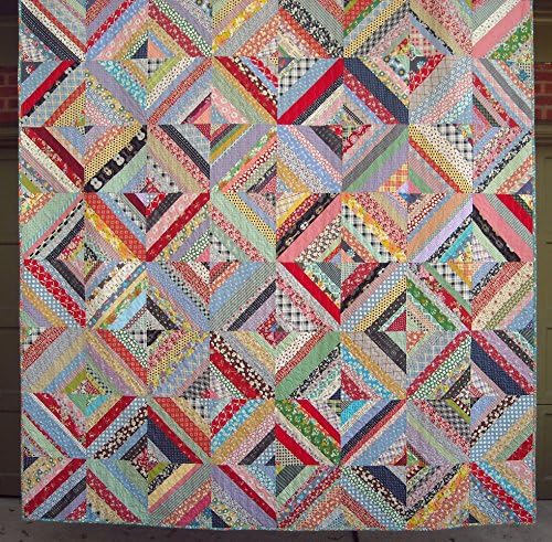 Handmade Queen Sized Quilt - 95 x 95 - Queen String Quilt - Reproduction Feedsack Prints - Vintage Look Quilt