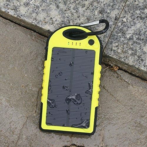 5000mAh Solar Battery Panel Dual USB Port Rain-resistant, Dirtproof and Shockproof Portable Charger Backup External Battery Pack Power Bank for iPhone 5S, 5C, 5, iPhone 4S, 4,iPad Air, Mini (Apple Adapters not Included) Samsung Galaxy S5, S4, S3, S2, Note 3, Note 2, HTC New one, M7, Android Smartphone and Tablets, Window Phones and More Other Devices(Yellow)