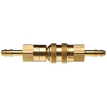Brass Double Shut-Off Quick Connector 1/8" Barb, .39" OD, 2.5"L Coupler, 1.44"L Plug with Buna-N Seal