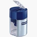Handheld Double Hole Cylinder Pencil Sharpener, Blue/Silver