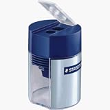 STD512001 Handheld Double Hole Cylinder Pencil Sharpener, Blue/Silver