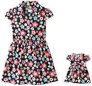 Girls Floral Print Polyester Glittering Elasticized   Waistline  Shirt  Dress With a Sash 