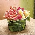 Di Poco Colore Bright - Roses, Phlox and Double Tulip in Paved Foliage Vase
