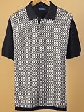 Paul Fredrick Mens Cotton Herringbone Short Sleeve Polo Collar Sweater