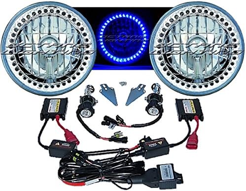 Image MotoringOctane Lighting 7" HID Blue LED Halo Ring Angel Eyes Headlight 6000k 6k Light Lamp Bulbs Pair (IMG500B)