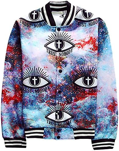 LATUD Men's Long Sleeves Hip Hop Galaxy Eyes 3D Prints Bomber Baseball Jacket