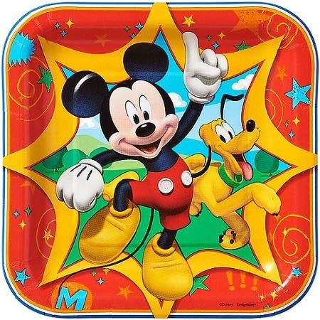Birthday Fun Mickey Mouse Clubhouse 7" Square Plates, 8 Count, Party Supplies