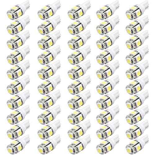 GOTD 50pcs T10 5050 5SMD 194 168 Super Brisht LED White Car Side Wedge Tail Light Lamp (White Light)