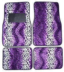 Purple Leopard Animal Print Front & Rear Carpet Car Truck SUV Floor Mats