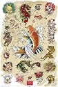 Poster Ed Hardy - Japanese Chart - Japanische Symbole Koi Karpfen Tiger Totenkopf Rosen - Maxiposter - Größe 61 x 91,5 cm