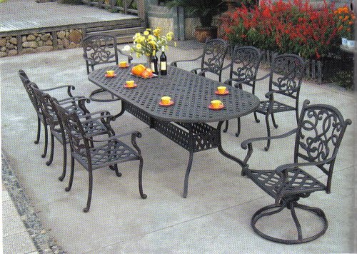 Kitchen: 9 Piece Cast Aluminum Patio Furniture Set In Santa Monica Style