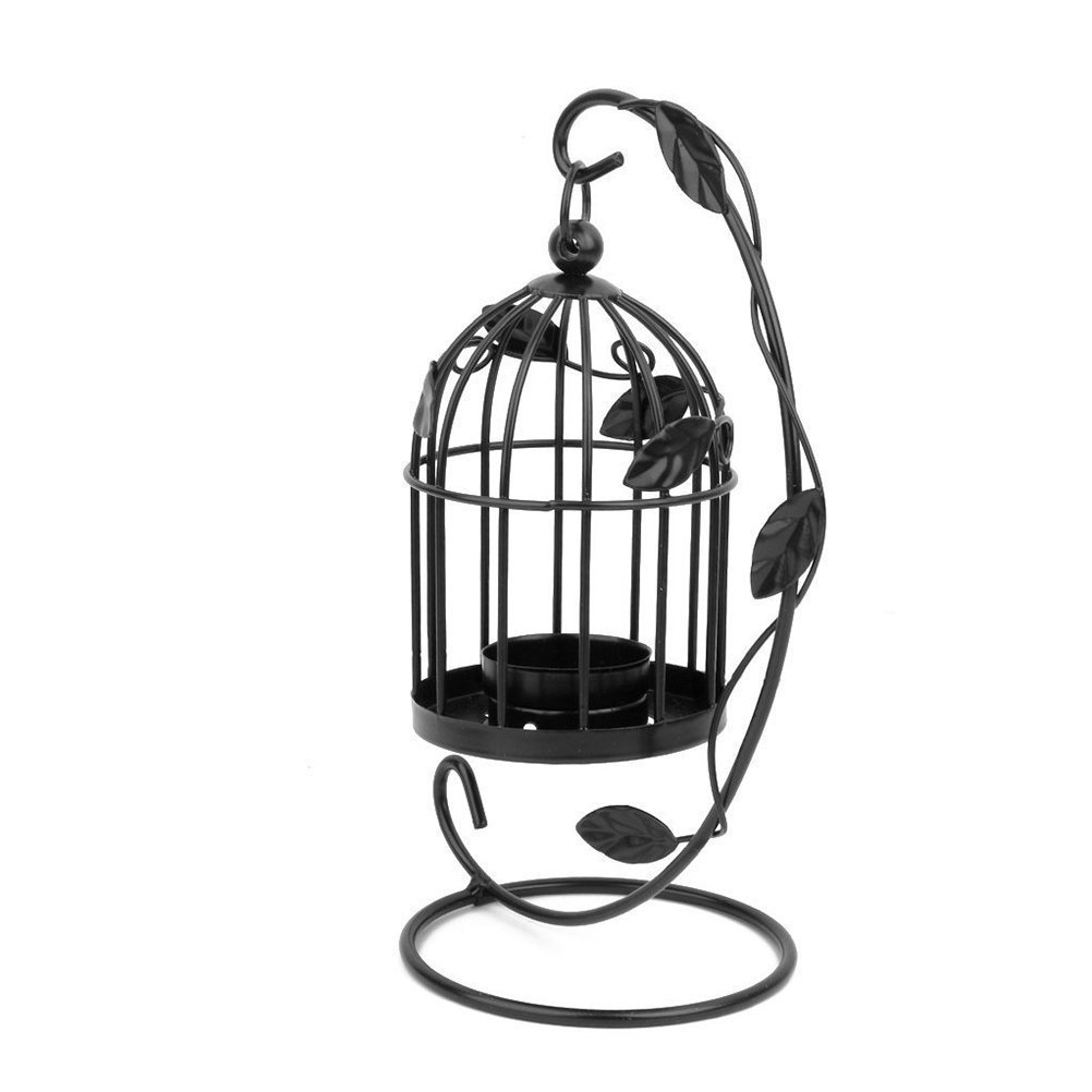 Tinksky Hanging Candle Holder Stand Candlestick Candle Cage Lantern (Black)