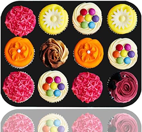 Cool Bundle: 12 Cup Muffin Pan Cupcake Baking Non-stick Coating Durable Metal Safer than Silicon Trays with FREE Large Oven Mitts Set Heat and Water resistant - Save $$$ Great Value Pack by VBundles!