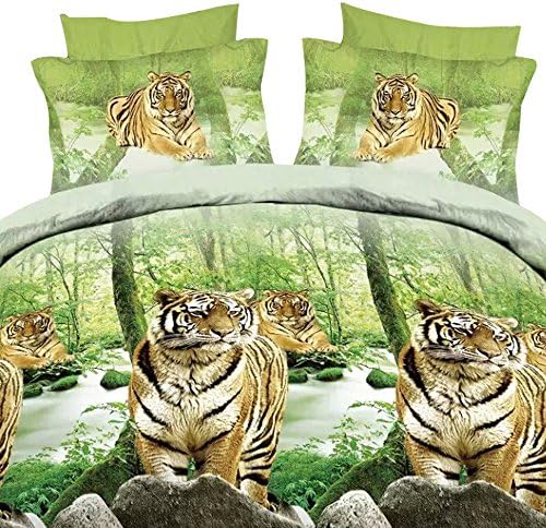 Octoberlsy Queen Size 4Pcs 3d Standing Forest Tiger Reactive Printing Comforter Bedding Pillowcase Sheet Sets (2)