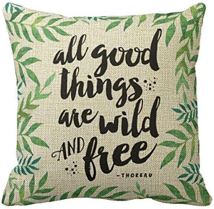 All Good Things Are Wild And Free Throw Pillow Case Sham Decor Cushion Covers Square 18x18 Inch Beige Cotton Blend Linen By ElkinSaleStore
