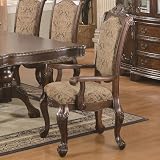 Set of 2 Dining Arm Chairs with Upholstered Cushioned Seat in Brown Cherry Finish