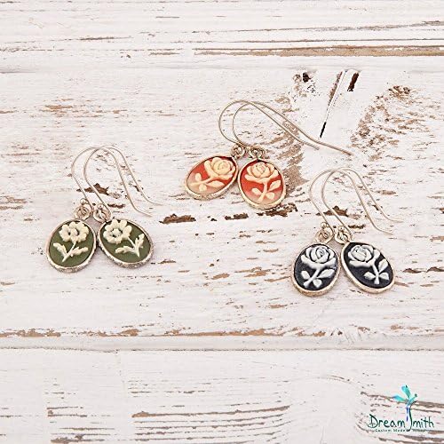 Sterling Silver Earrings with Flower Cameos