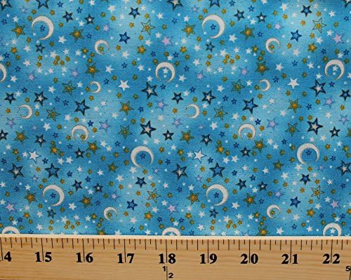Cotton Enchanted Kingdom Stars Moons Night Sky Blue Cotton Fabric Print by the Yard (1650-2)